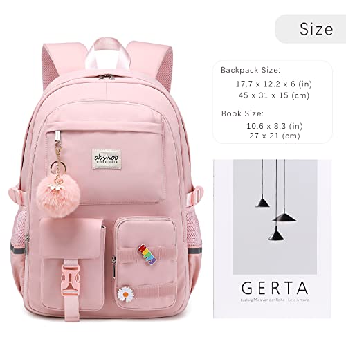 abshoo School Backpack for Girls Bookbag with Lunch Bag Teen Girls School Bag Travel Daypack (Pink) - color: Pink