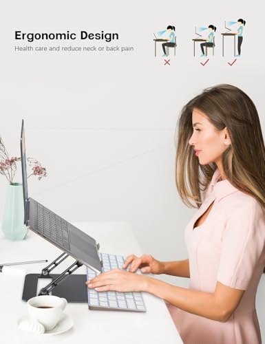 Aoviho Adjustable Laptop Stand for Desk,Portable Laptop Stand Holder and Riser,Foldable Aluminum Notebook Computer Stands for MacBook Air Pro HP Lenovo Dell Samsung, 10-15.6 inch,Moonlit Gold Noir - color: Moonlit Gold Noir