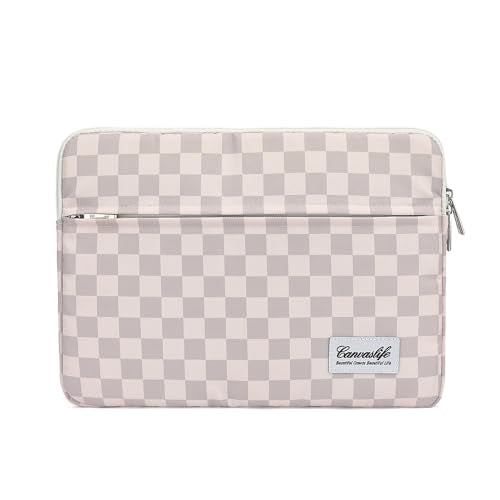 Canvaslife Neutral Checker Pattern 13 inch Canvas Laptop Sleeve with Pocket 13 inch 13.3 inch Laptop 13 case13 Sleeve - color: Neutral Checker, size: 13 inch/13.3 inch
