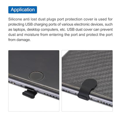 MECCANIXITY 4pcs Anti-Lost Anti Dust Plug, Micro USB Port Dust Covers Caps Silicone for Phone, Black - color: Black