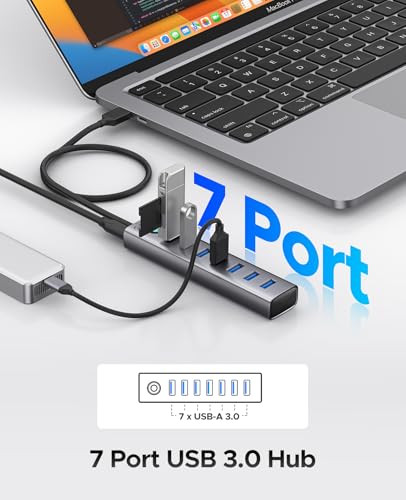 ORICO 7-Port USB 3.0 Hub, Aluminum USB Multiple Adapter, 5Gbps USB Extender USB Splitter with 1.64Ft Cable, UBS-A Hub Long Cable for Desktop, PC, Flash Drive, Mobile HDD, Windows/XPS - size: 1.64Ft
