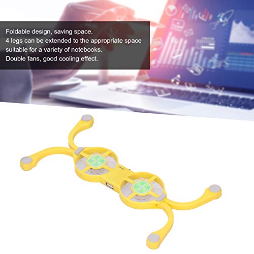 HERCHR Laptop Cooler Cooling Pad, Folding USB Laptop Cooling Pad Double Fans 500RPM-2500RPM Low Noise for Notebook(Yellow)