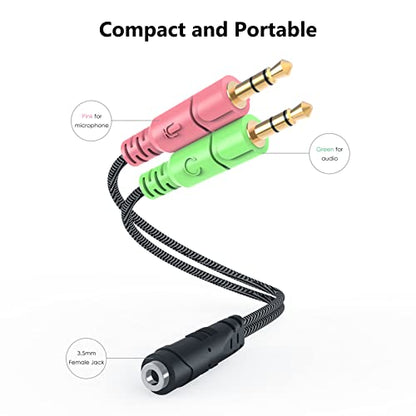 MillSO Headphone Splitter for Computer [2 Pack] CTIA 3.5mm TRRS Female to Dual TRS Male Mic Audio Jack Y Headset Splitter Adapter Cable for PC Laptop to Gaming Headset - 8inch/20cm - size: 2 Pack / 0.6 Feet