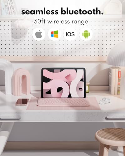 Macally Bluetooth Keyboard for iPad | Wireless Keyboard for Tablet, iPhone (Multi-Device, Built-in Stand, Rechargeable) Easy to Use and Cute Portable - color: Pink