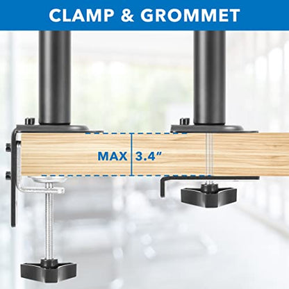 Mount-It! Laptop Desk Mount with Monitor Arm, Dual Laptop and Monitor Stand, Fully Adjustable, VESA Compatible, Ventilated Tray, Fits 13-32" Screens and Laptops up to 17", Clamp & Grommet Base