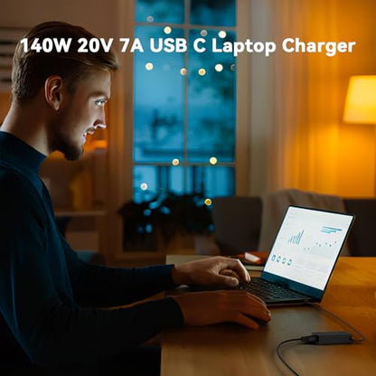 140W 135W USB C Charger 20V 7A Compatible with Lenovo Slim Pro 7 9, IdeaPad Pro 5, Yoga Pro 9 7,ThinkPad Z16 P16s P15s P14s E16 E15,ThinkBook 15 16,ldeapad 5Pro16 Gaming 2-in-1 AC Adapter