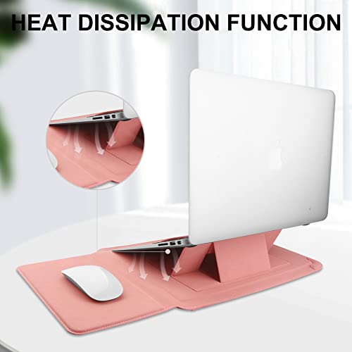 HoYiXi 14 Inch Laptop Sleeve Case Leather Bag with Stand Compatible with Mac Book Pro 14 2021/ASUS Vivobook 14/HP Pavilion X360/IdeaPad 14/Dell HP ASUS Acer Huawei Matebook 14'' PC, Pink - color: Pink, size: 13.5-14 in