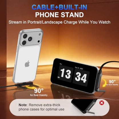 Invisible Holder Charger Cable,240W USB C to USB C Fast Charging Cable,5FT Right Angle Fast Charge Cable with Built-in Phone Stand Flat USBC Cord for Samsung S26 Ultra S25 A17 S24,iPhone 17e,Pixel 10a