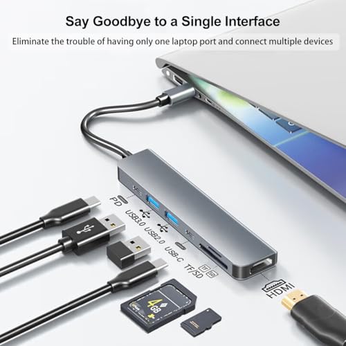 USB-C Hub Multi-Function Adapter 7-in-1 (Including 4K HDTV, 100W PD, USB 3.0, SD/TF Card Reader), Compatible with MacBook Air/Pro, iPad, Dell XPS, with Ethernet Port - size: 7in1