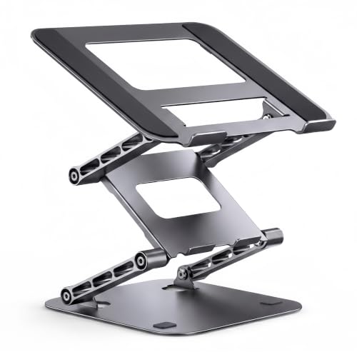 3-Tier Height-Adjustable Laptop Stand, All-Metal Dual-Bar Anti-Slip Heat-Dissipating Notebook Stand for MacBook Pro/Air (10-17"), Tablet, Gaming, Office, Home, Drawing - Gray - color: A. 3-Tier, Gray