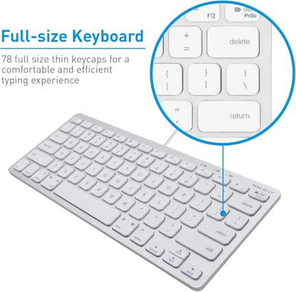 Macally Small Wired Keyboard for Mac and Windows - 78 Scissor Switch Keys Compatible Apple Keyboard - USB Mini Keyboard that Saves Space and Looks Great - Plug and Play Wired Mac Keyboard - Aluminum - color: Silver Aluminum