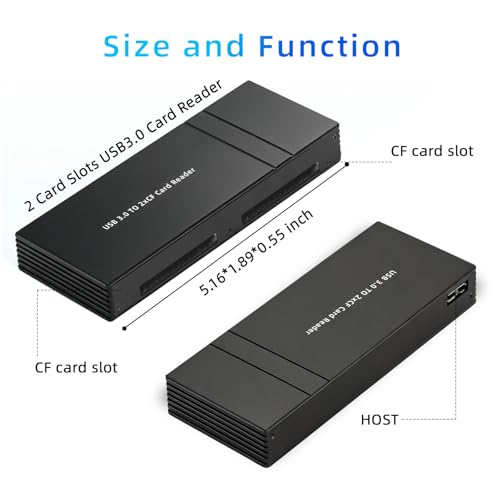 Dual Slots CF Card Reader, USB-C & USB-A Compact Flash Card Adapter with Extended Card Slots, USB 3.0 Data Transfer for Camera Photographers, Aluminum Alloy CF Card Writer for Windows - color: 2CF