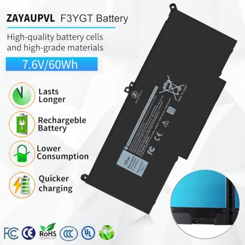 60Wh F3YGT Battery Latitude 7480 Battery Replacement Latitude 7490 Battery | for Dell Latitude 12 7000 7280 7290/13 7000 7380 7390 P29S002/14 7000 7480 7490 P28S P73G Series DM3WC 0DM3WC DM6WC 7.6V - size: 9.28*4*0.23inch F3YGT