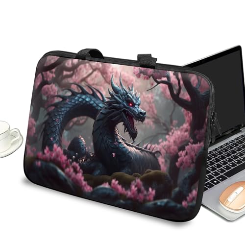 Universal Laptop Case Sleeve 10 inch with Handle and Zipper, Kids Tablet Carrying Case Messenger Bag Portable Tote Bag for 7-10 inch iPad/Notebook/eBook/Readers, Dragon Cherry Blossom - color: Dragon Cherry Blossom, size: 10 inch