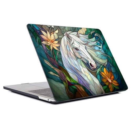 for MacBook Pro 14 Inch Case,Black Case 2021/2023 Version A2442/A2779 Plastic Hard Shell Computer Case 3D Stained Glass White Horse Pattern - color: 3D Stained Glass White Horse, size: A2442/A2779(14 Inch)-Black