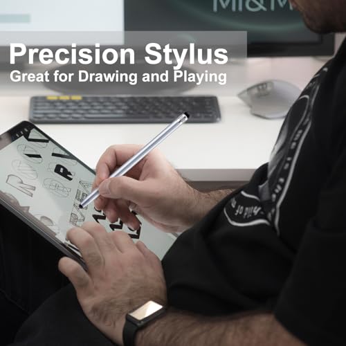 12Pcs Silver Stylus Pen for Touchscreen, 2-in-1 Stylus Pen for iPad | High Precision & Sensitivity, Aluminum Body, Suitable for iPad iPhone Android Smartphone Tablet Switch and All Touch Screens - color: 12 Silver