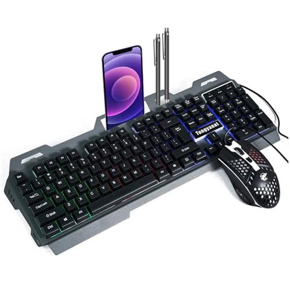 Gaming Keyboard and Mouse Combo, Wired RGB Backlit Mechanical Feel Keyboard with Phone Holder, Ergonomic Honeycomb Shell Gaming Mouse, Compatible with Windows PC, Laptop, Desktop (Black) - color: T750-Black
