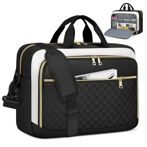 NEWHEY Laptop Bag 17.3 Inch Laptop Briefcase for Women Large Computer Bag | Water-resistant Shoulder Messenger Bag with Multi-Pockets & Padded Strap for Business Office Work College Black&Beige - color: Black&beige, size: 17 inch