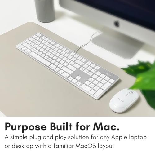 Macally Ultra-Slim USB Wired Keyboard with Number Keypad for Apple Mac Pro, MacBook Pro/Air, iMac, Mac Mini, Laptop Computers, Windows Desktop PC Laptops, Silver (SLIMKEYPROA) - color: Silver Aluminum