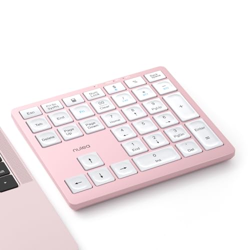 Nulea Wireless Number Pad Bluetooth 5.0 & 2.4G Portable Numeric Keyboard, USB-C Rechargeable, 34-Keys Bluetooth Keyboard for Data Entry (Pink) - color: B-Pink