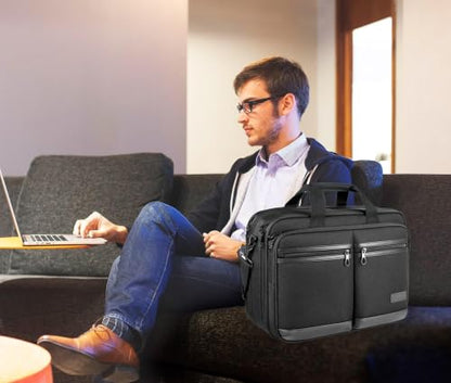 KROSER 17.3 Inch Laptop Computer Bag Messenger Water-Repellent Briefcase | Expandable large capacity, padded laptop protection,shoulder and luggage strap for business daily and travel-Black