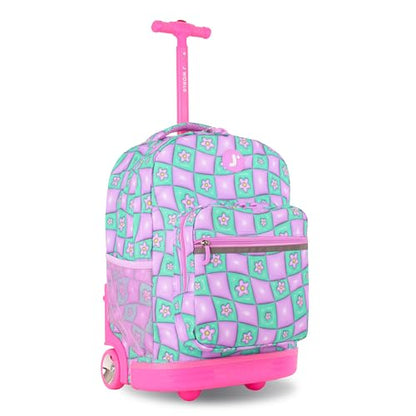 J World Sunrise Kids Rolling Backpack with Wheels for Girls Boys, Roller Bookbag for School, 18 x 13 x 9 Inches, Puffy Flower - color: Puffy Flower