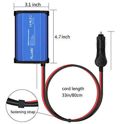 ALLWEI 300W Car Power Inverter, DC 12V to 110V AC Converter Car Plug Adapter Outlet with 65W PD USB-C & 18W USB-A Fast Charge, Car Cigarette Lighter Car Charger for Phone, Laptop on Road Trip-Blue - color: PD65W-Blue