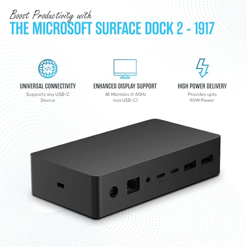 SVS-00001/1917 Microsoft Surface Dock 2 - Surface Pro Docking Station with USB-C to C Cable & 199W - Compatible with Surface Pro 4/5/6/7/8/9, Pro X, Pro 10 Surface Book 2/3, Surface Go 2/3/4