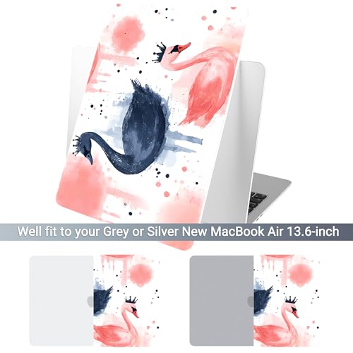 Batianda LumiArt Case for MacBook Air 13.6" M2-M5 Chip, Crown Swan | 4-in-1 set with artistic watercolor crown swan design, ultra slim hard shell protection for sister daughter school college - color: Swan