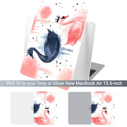 Batianda LumiArt Case for MacBook Air 13.6" M2-M5 Chip, Crown Swan | 4-in-1 set with artistic watercolor crown swan design, ultra slim hard shell protection for sister daughter school college - color: Swan
