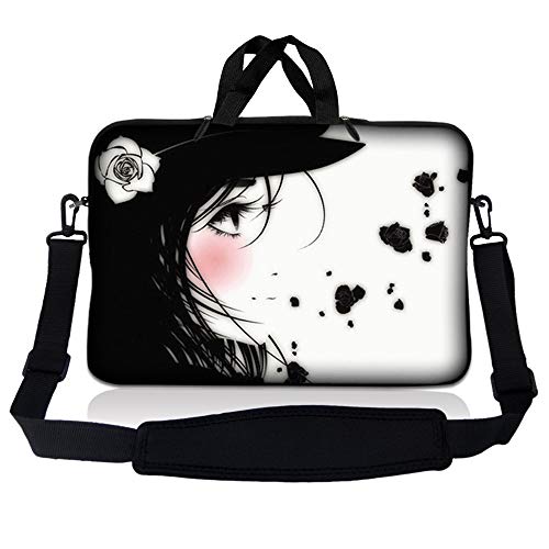 Laptop Skin Shop Neoprene Laptop Sleeve Bag Carrying Case with Handle and Adjustable Shoulder Strap Parent 1 - color: Girl With White Rose, size: 13 in – 13.3 in
