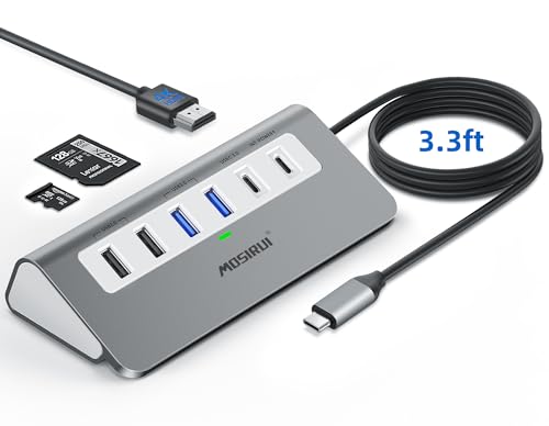USB C Hub, Mosirui 9 in 1 USB C Hub Multiport Adapter with 4K@60Hz HDMI, PD 100W,USB C & 2 USB A 3.0 5Gbps,2 USB A 2.0,SD/TFCard Reader, 3.3 Ft Long Host Connection Cable, Usb Hub for Laptop & MacBook - size: 9 Port-1M
