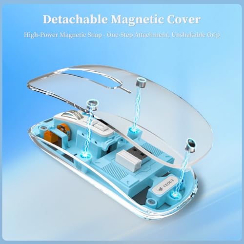 Veout Wireless Bluetooth Mouse, Portable Silent Click Rechargeable Mouse with USB Receiver, 3-Level DPI, Compatible with Laptop, PC, Mac, Tablet, Phone - color: Mouse-Bule