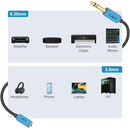 J&D 1/4 inch to 3.5 mm Headphone Adapter, 3.5 mm 1/8 inch TRS Female to 6.35 mm TRS Male Stereo Audio Extension Cable with Heavy Duty Aluminum Alloy Shell, 3 Feet - size: 3 Feet
