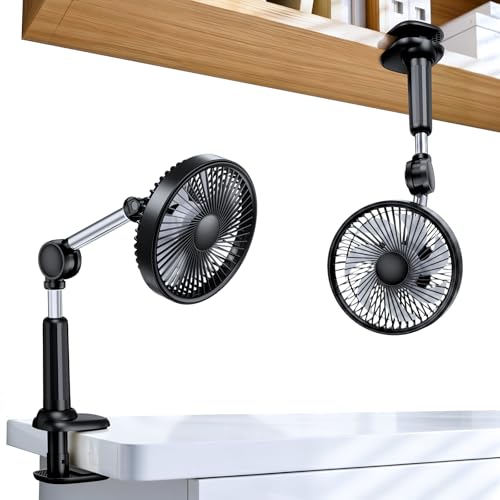 Adjustable Arm Clip On Fan for Desk, Gooseneck Clamp Fan, 3000mAh Battery | 3-Speed Quiet Desk Fan with Strong Clamp, Flexible 360° Arm Adjustment for Office, Bedroom, Dorm, Gaming Desk & Home（Black - color: Black