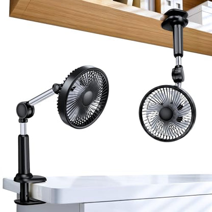 Adjustable Arm Clip On Fan for Desk, Gooseneck Clamp Fan, 3000mAh Battery | 3-Speed Quiet Desk Fan with Strong Clamp, Flexible 360° Arm Adjustment for Office, Bedroom, Dorm, Gaming Desk & Home（Black - color: Black