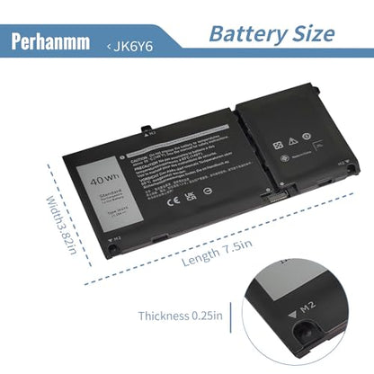 40Wh JK6Y6 Laptop Battery for Dell Latitude 3410 3510 Inspiron 5501 5508 5509 5401 5402 5408 5409 5300 5301 5400 5406 7405 7300 7306 7500 7506 2-in-1 Silver Vostro 5300 5301 5401 5501 C5KG6 CF5RH - size: 7.5 x 3.82 x 0.25 inches JK6Y6 BATTERY