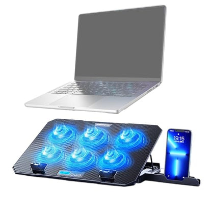 Laptop Cooling Pad 6 Quiet Fan for Laptop Gaming Fan Pad 5 Height Adjustable 2 USB Port Phone Holder Lightweight Stand - color: LCD model