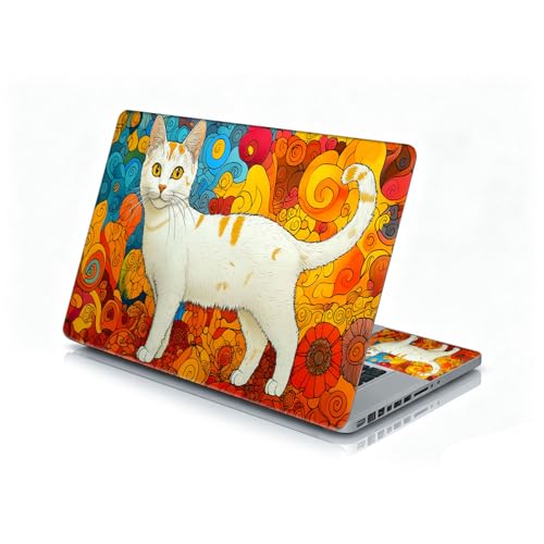 Universal Laptop Skin Sticker Decal, 12"-15.6" Aesthetic Vinyl Wrap, White Cat Psychedelic Swirls Waterproof Notebook Cover Art Protector for MacBook HP Dell Lenovo, Fits 13" 14" 15" 15.6" - color: White Cat Psychedelic Swirls