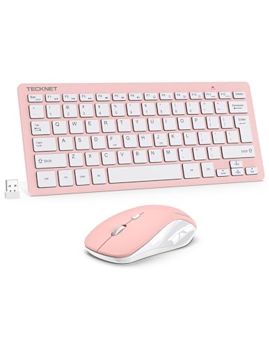 TECKNET Wireless Keyboard and Mouse Combo, Mini Cordless Computer Keyboard and Mouse Set 2.4GHz, Silent Adjustable 1600 DPI, Quiet Click, Lag-Free for Computer, Laptop, PC, Windows, Mac, Chrome OS - color: LIGHT PINK