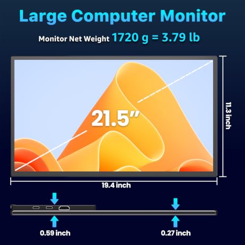 Upperizon Portable Monitor 21.5 inch FHD 110% sRGB 120Hz IPS HDR HDMI USB-C Travel Monitor for Laptop MacBook PC Surface PS5 Xbox, Large External Display with Kickstand & Speakers, VESA Compatible - size: 21.5 inch