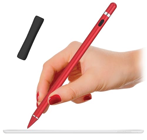 Stylus Pen Pencil 1st Generation Gen Replacement for Apple iPad Pro 1st Gen, iPad 1/2/3/4/5, iPad Mini 1/2/3/4, iPad Air 1/2, Android Tablets, Capacitive Touch Screen + Free Silicone Grip Holder (Red) - color: Red