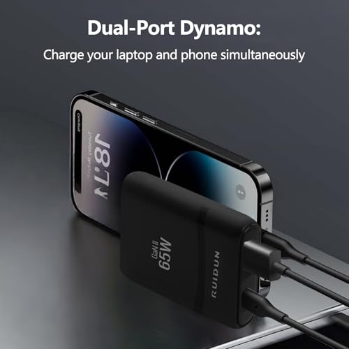 65W Flat GaN USB C Charger, Dual-Port Fast Wall Charger with PD 3.0 & QC 4.0, Foldable Plug Compact Power Adapter for MacBook Pro/Air, iPhone 16, iPad Pro, Samsung Galaxy S24, Steam Deck & More - color: Black