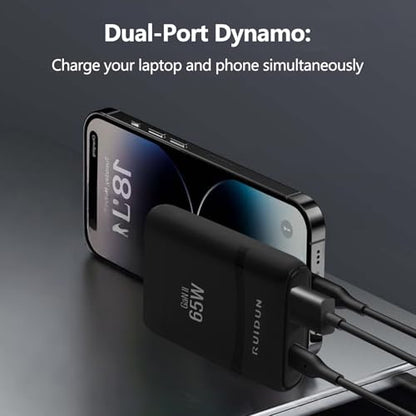 65W Flat GaN USB C Charger, Dual-Port Fast Wall Charger with PD 3.0 & QC 4.0, Foldable Plug Compact Power Adapter for MacBook Pro/Air, iPhone 16, iPad Pro, Samsung Galaxy S24, Steam Deck & More - color: Black