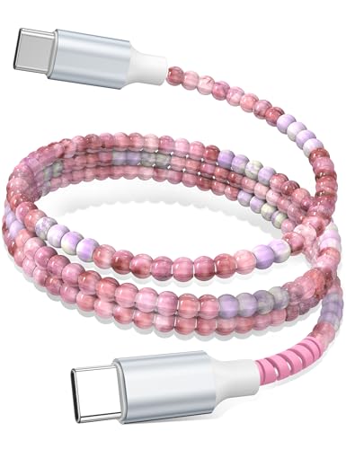 USB C to USB C Cable 3FT,60W Beaded Phone Fast Charging Cord&Car Charger for iPhone 17 16 15 Pro Max/iPad Air 10th A16 for Samsung S26 S25 S24 Ultra A17 Android Phone Charger Cute Girl Women,PurpleRed - color: Purple-Red, size: 3FT/1M