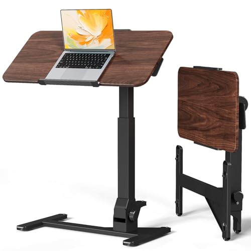 JOY worker Foldable Portable Laptop Desk, 180° Tilt Overbed Bedside Table | Height Adjustable, 31.5" Rustic Brown MDF Board, Collapsible Top & Base for Storage, Mobile Standing Desk for Home Hospital - color: Dark Walnut, size: Height 27.75"-40.55"