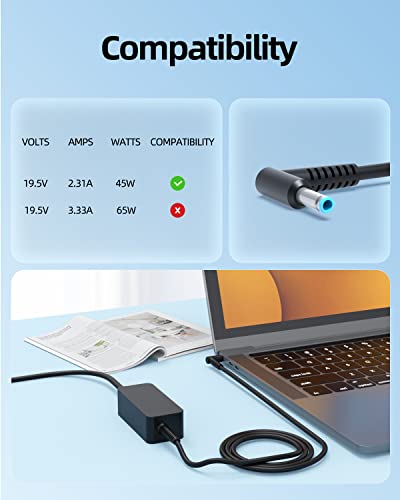 Superer 45W AC Charger Fit for HP 14-dq0xxx 14-dq0051dx 14-dq0052dx 14-dq0054dx 14-dq0055dx 14-dq0011dx 14-dq0002dx 14-dq0003dx 14-dq0005dx 14-dq0035dx Model Laptop Power Cord Supply