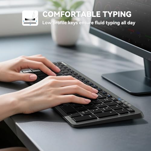 TECKNET Rechargeable Bluetooth Slim Wireless Keyboards USB+BT Multi Device | Compact Keyboard with Number Pad, Low Profile Flat Keyboards for Laptop, Computer, Macbook, Mac, Windows