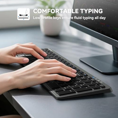 TECKNET Rechargeable Bluetooth Slim Wireless Keyboards USB+BT Multi Device | Compact Keyboard with Number Pad, Low Profile Flat Keyboards for Laptop, Computer, Macbook, Mac, Windows