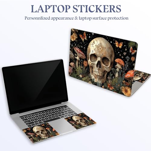 Universal Laptop Skin Sticker Decal,15.6 Inch Laptop Vinyl Cover for 13" 14" 15.6" Laptop,Scratch-Resistant Waterproof Protector Wrap,Reusable with Wrist Pads,Skull Mushroom Butterfly Garden - color: Skull Mushroom Butterfly Garden